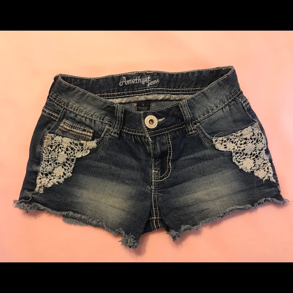 Denim Shorts with Lace Pockets